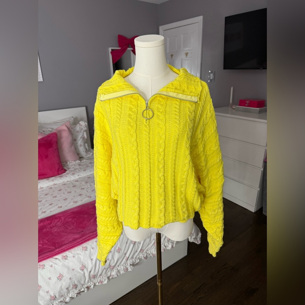 Bright Yellow Cable Knit Sweater